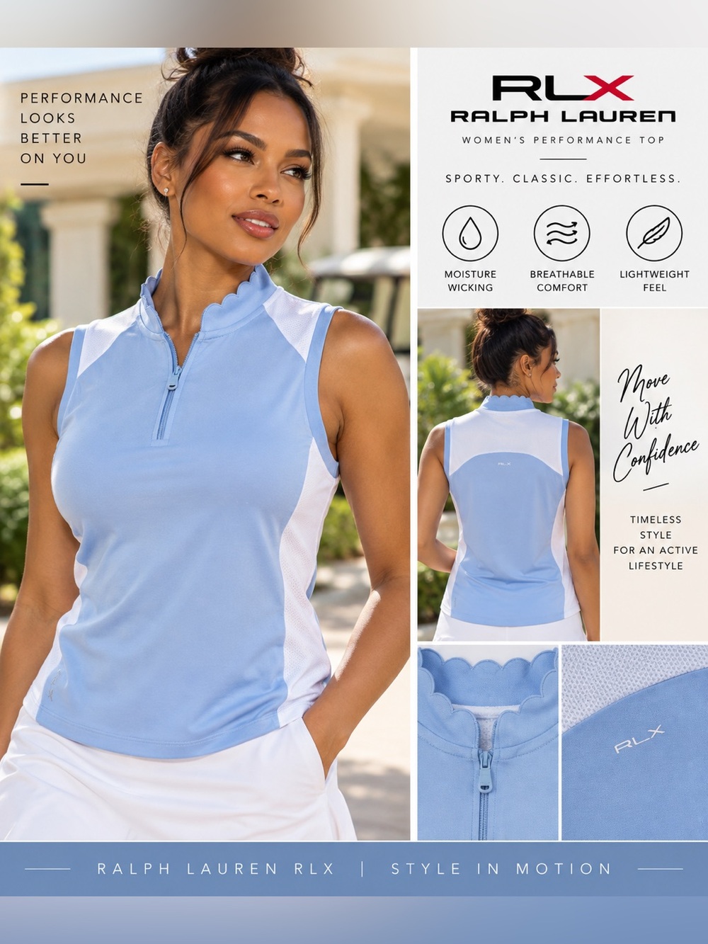 Ralph Lauren RLX Light Blue & White Sleeveless Performance Tank size L